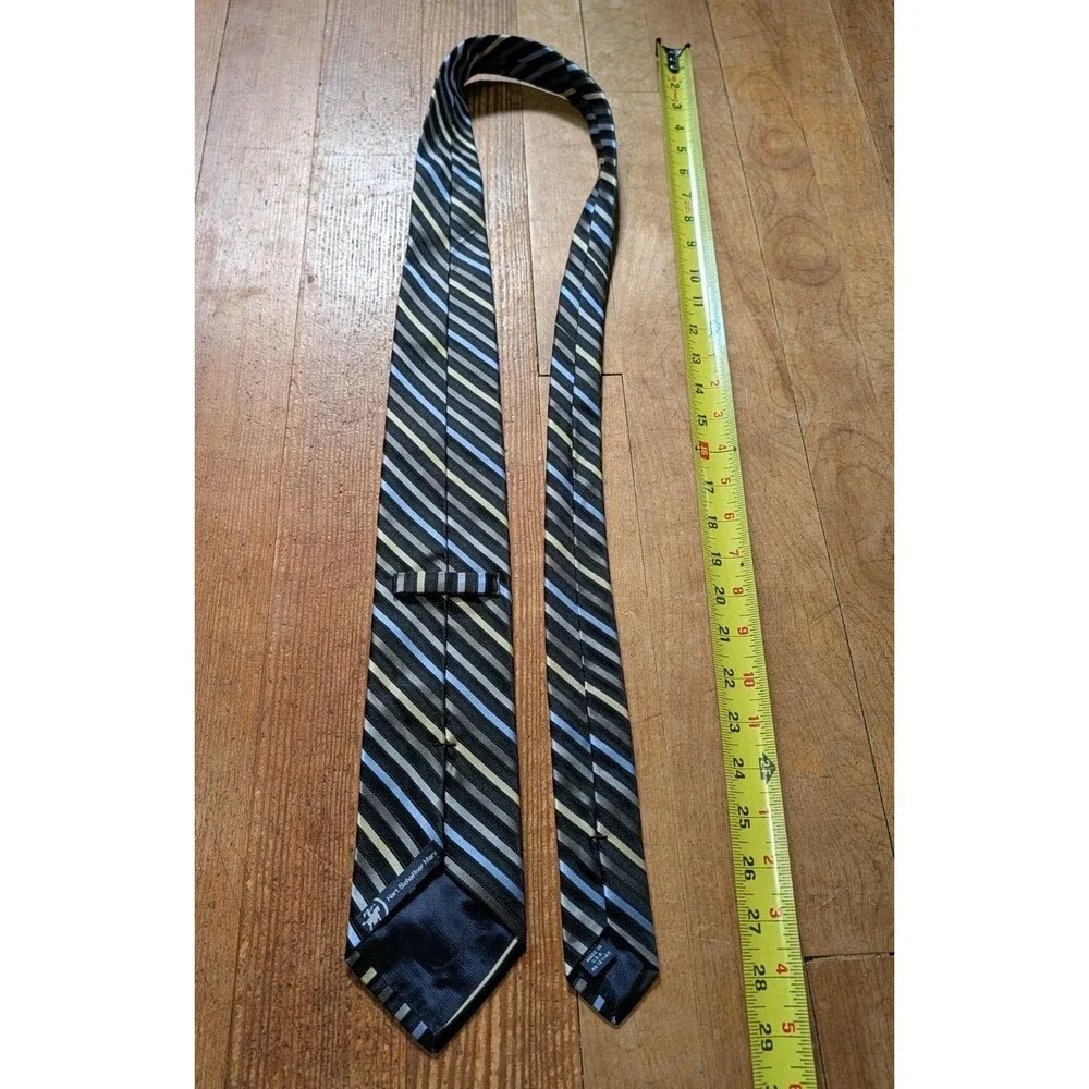 Hart Schaffner Marx Black Blue Yellow Cross-Striped 100% Silk Tie Made In USA