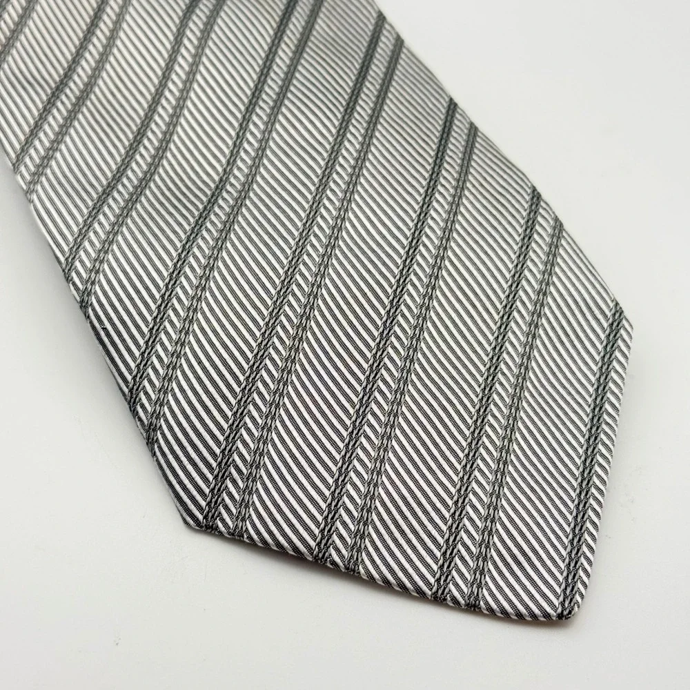 XMI for Nordstrom Mens Silk Tie Grey Silver‎ Striped Handmade USA Italian Fabric