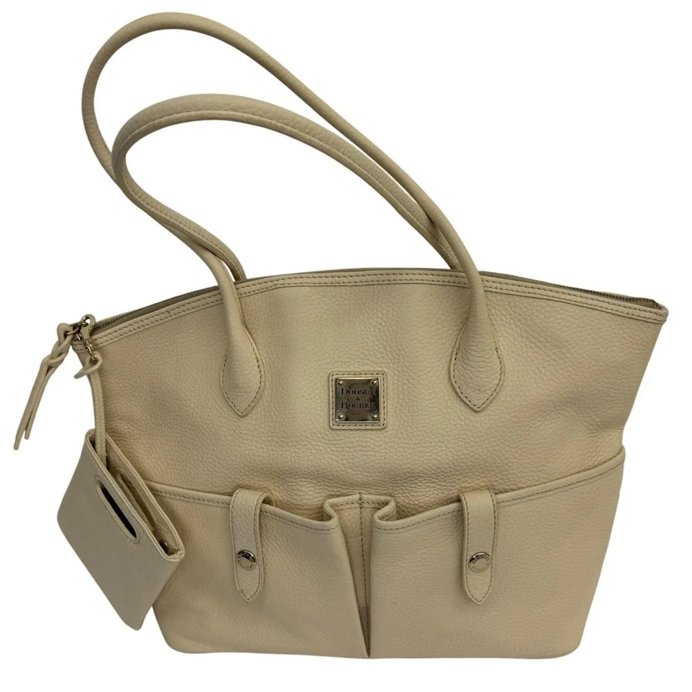 Dooney & Bourke Pebble Grain Tote‎ Bag Womens Cream Leather Shoulder Bag