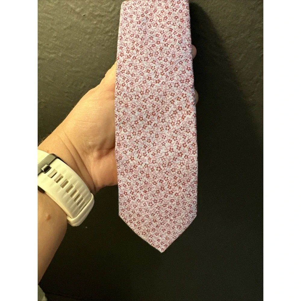 perry ellis portfolio tie 100% Cotton Maroon With Purple Flowers