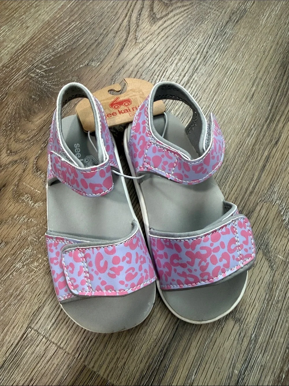 See Kai Run Pink Leopard Print Velcro Sandals for Kids