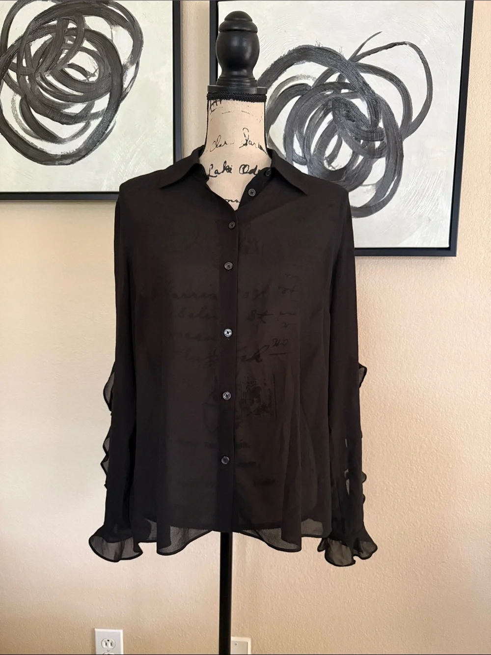 Michael Kors Black Sheer Button-Down Blouse