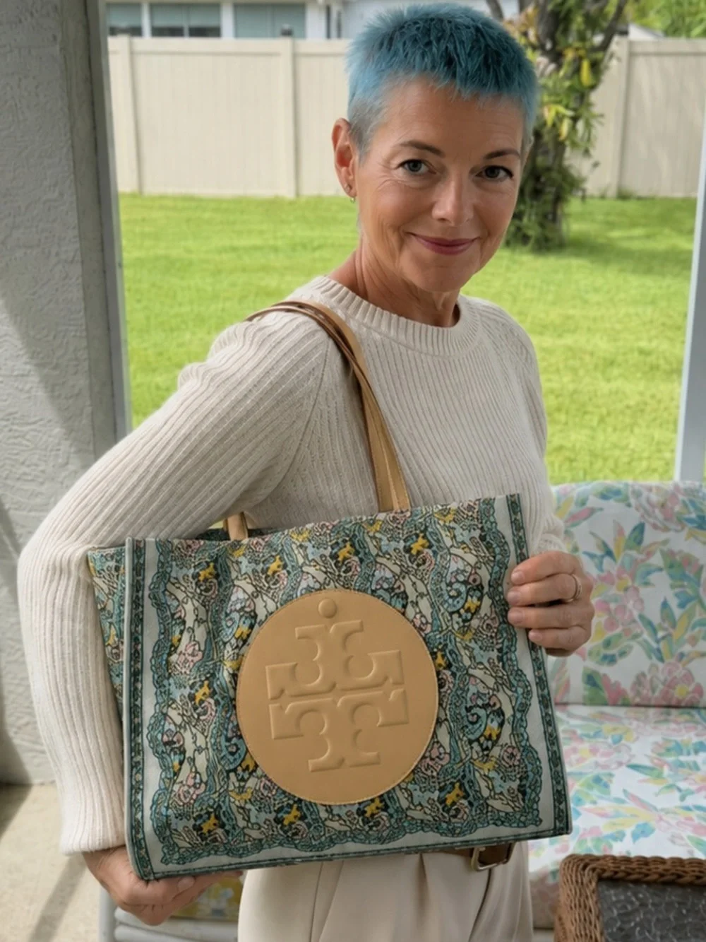 Tory Burch Ella Printed Tote Blue Dream Paisley Floral Paisley