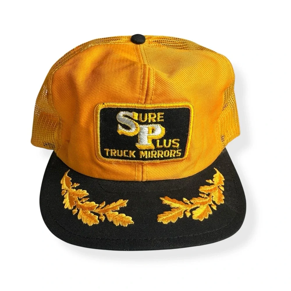 Vintage‎ Sure Plus Truck Mirrors Hat Gold Leaf Mesh Snapback Trucker Cap 80s