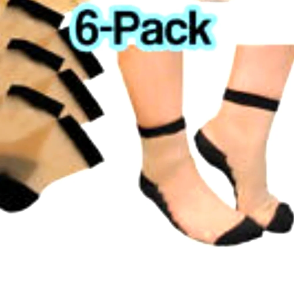 NWT‎ 6 pack sheer black bottom and cuff sockets one size