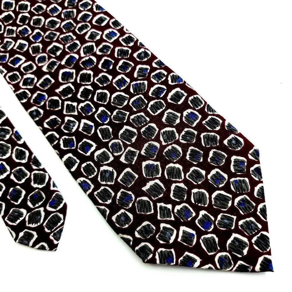 Ferrell Reed Von Maur Print Maroon Red Gray Blue Abstract Silk Tie‎