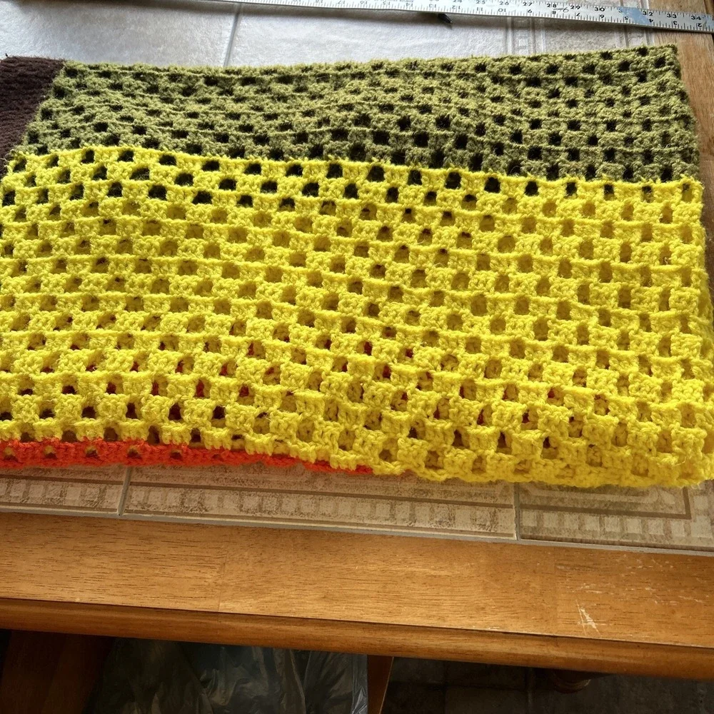 vintage afghan blanket Crochet Olive‎ Yellow Brown Orange 60x65