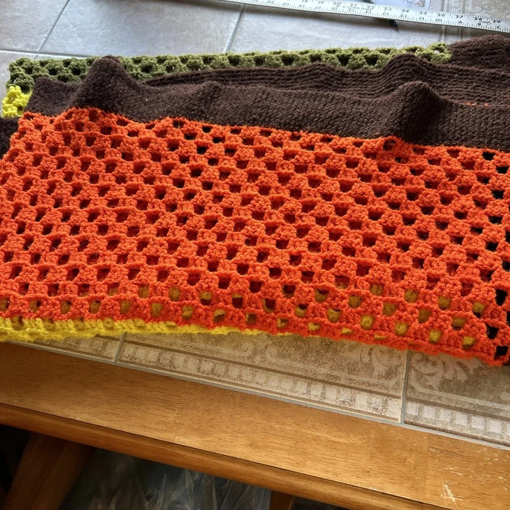 vintage afghan blanket Crochet Olive‎ Yellow Brown Orange 60x65