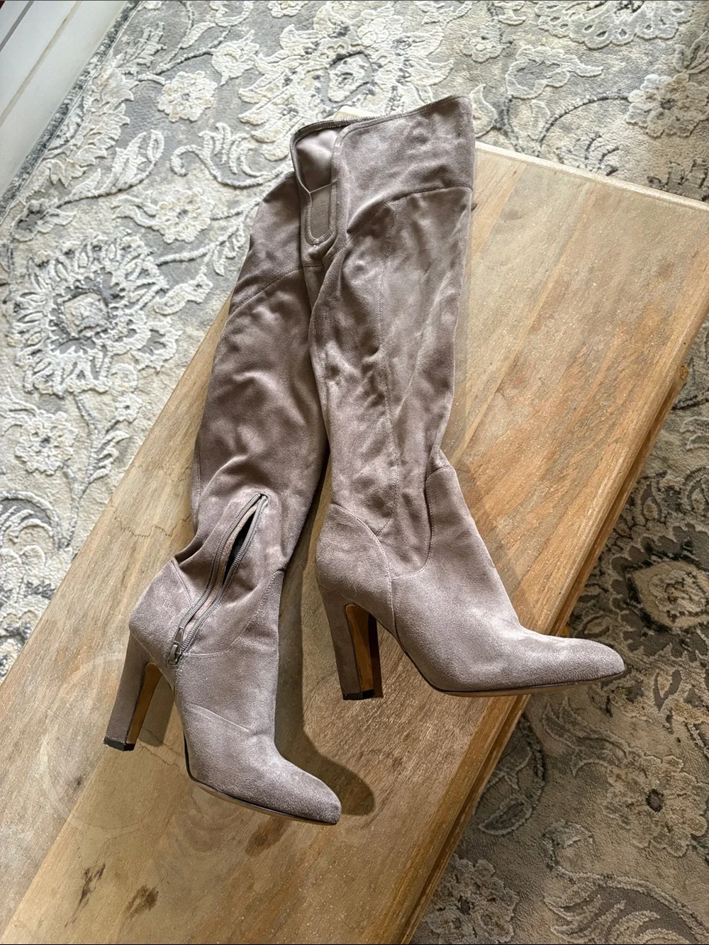 Suede Over-the-Knee High Heel Boots - Taupe