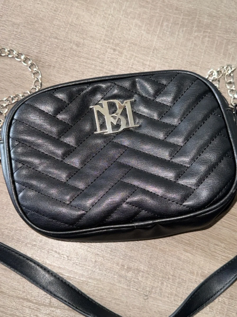 Badgley Mischka Black Quilted Chevron Camera Bag