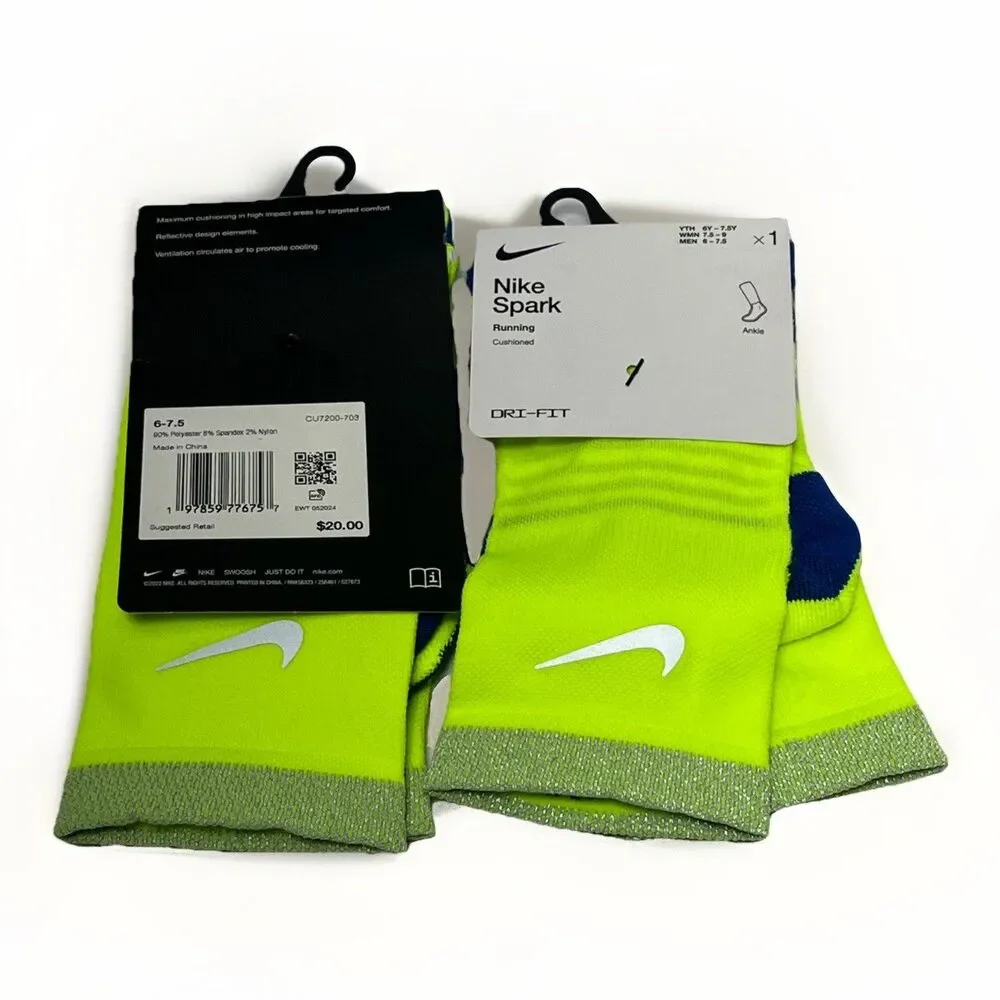 Lot Of 2‎ Nike Men's Women's Spark Cushioned Running Crew Socks Medium $20 Volt