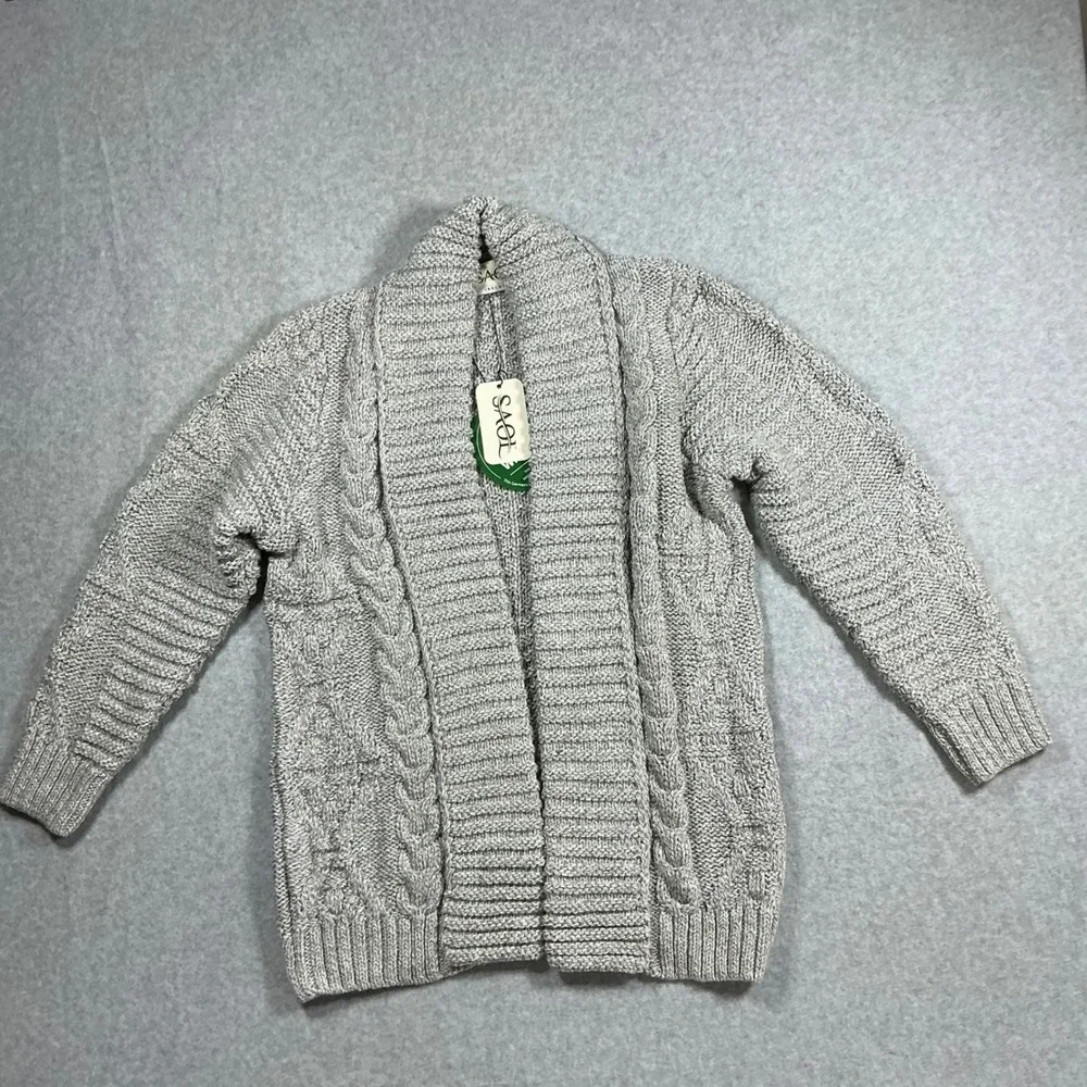 SAOL Ireland Mens XL Open Front Cable Knit Cardigan Merino Wool Gray AWL121-303