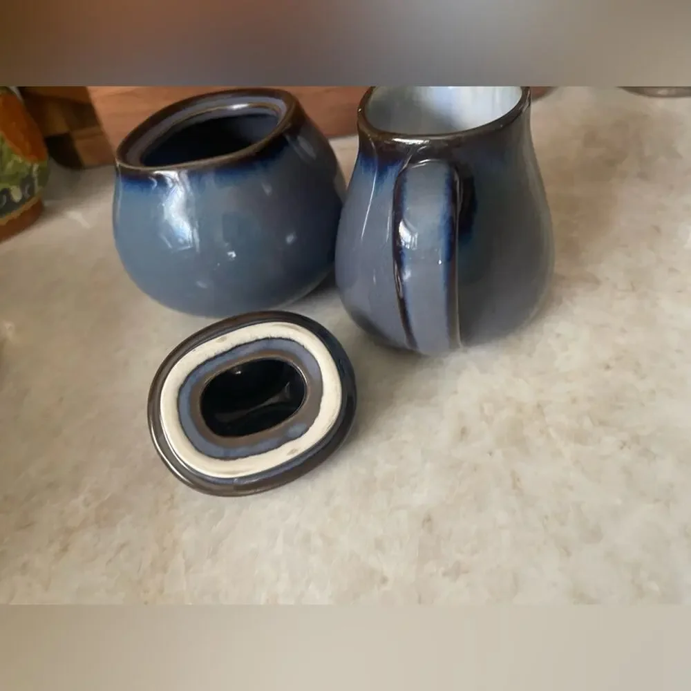 Sango Blue Ceramic Sugar and Creamer Set Nova Blue *Retired