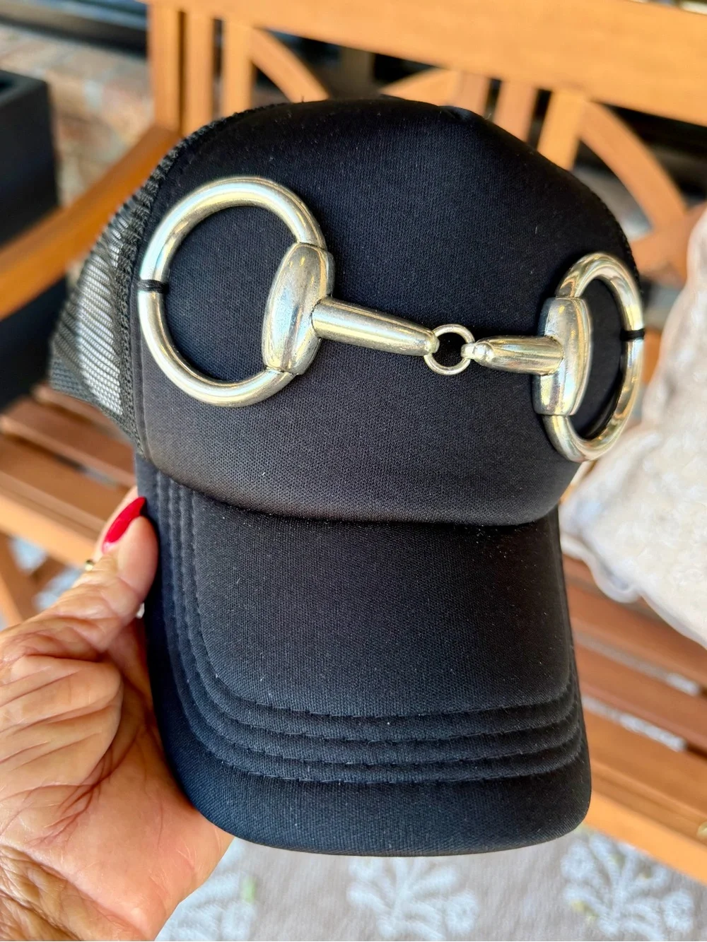 Black Trucker Hat w/gold Snaffle Bit  Accent