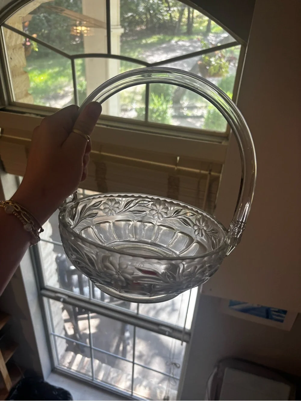 Clear Crystal Floral Basket - Home Accents
