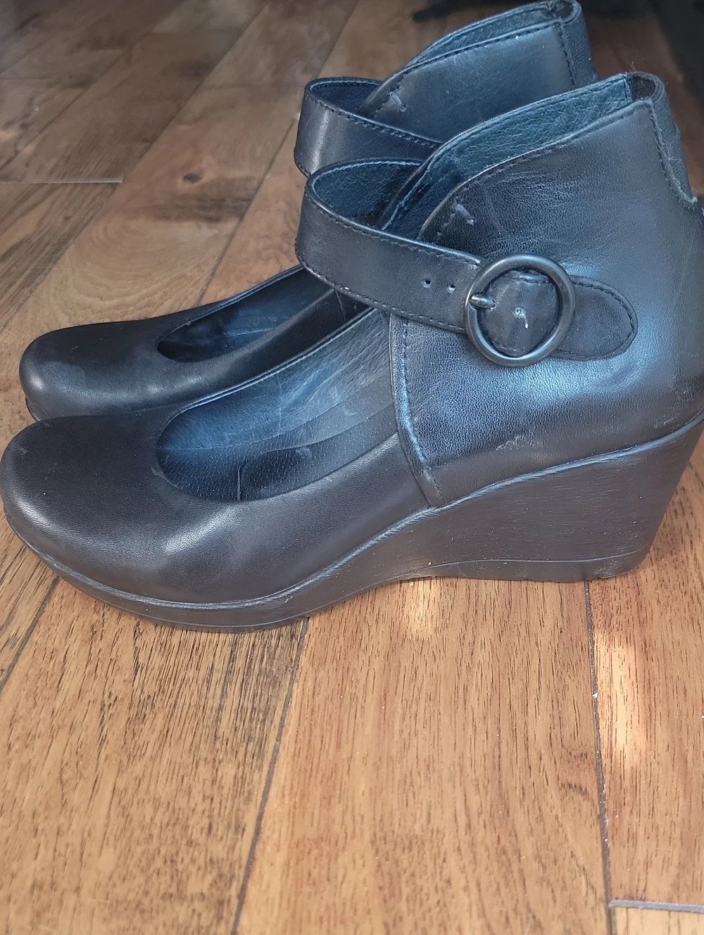 Dansko Rebel  Black Wedge Mary Jane with Ankle Strap 39