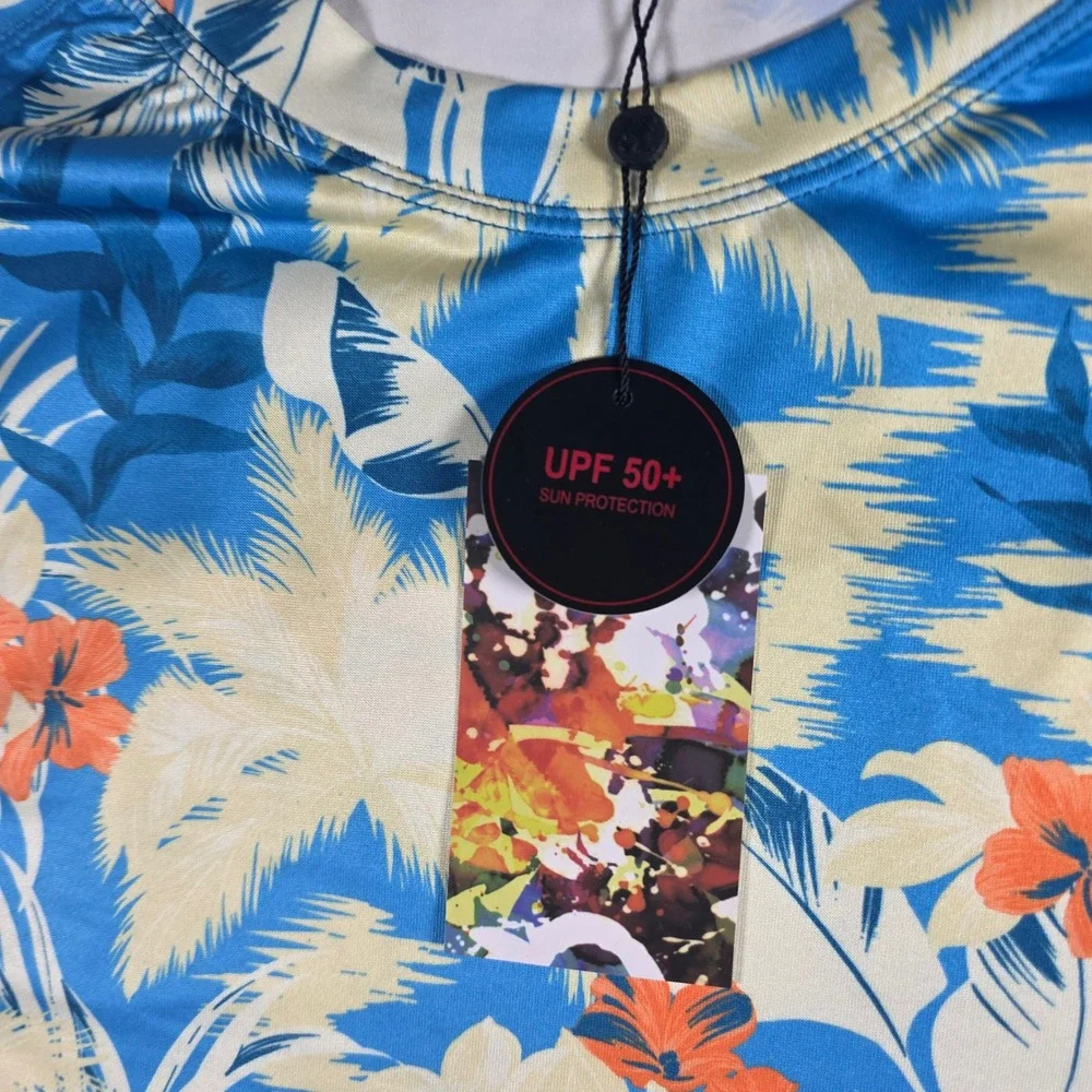 Robert Graham Rash Guard Mens 2XL Azure Blue Tropical Forest UPF 50+ SMRG114