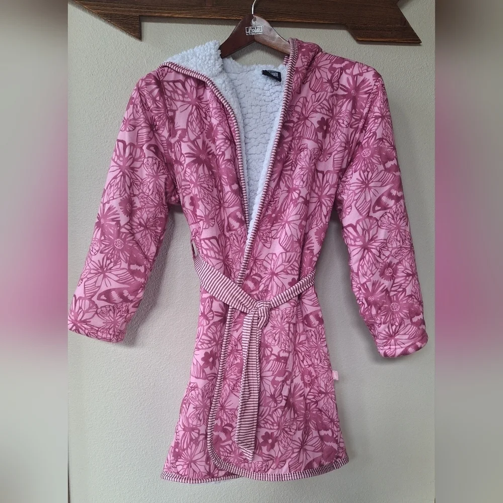 Woodrow & Friends Girls Pink Bath Robe Pink Butterflies Size 10/12