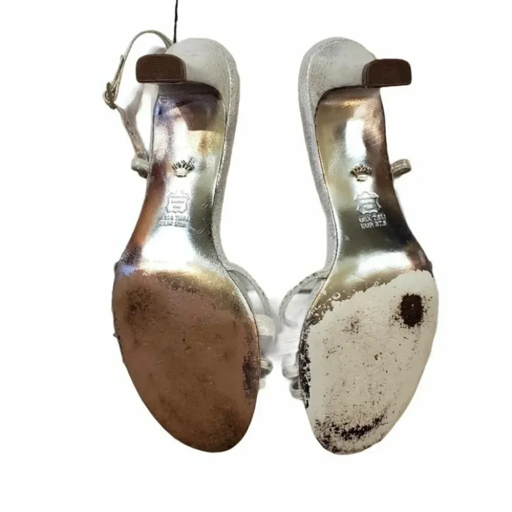 Nina‎ 7.5 silver/ rhinestone metallic strappy heels