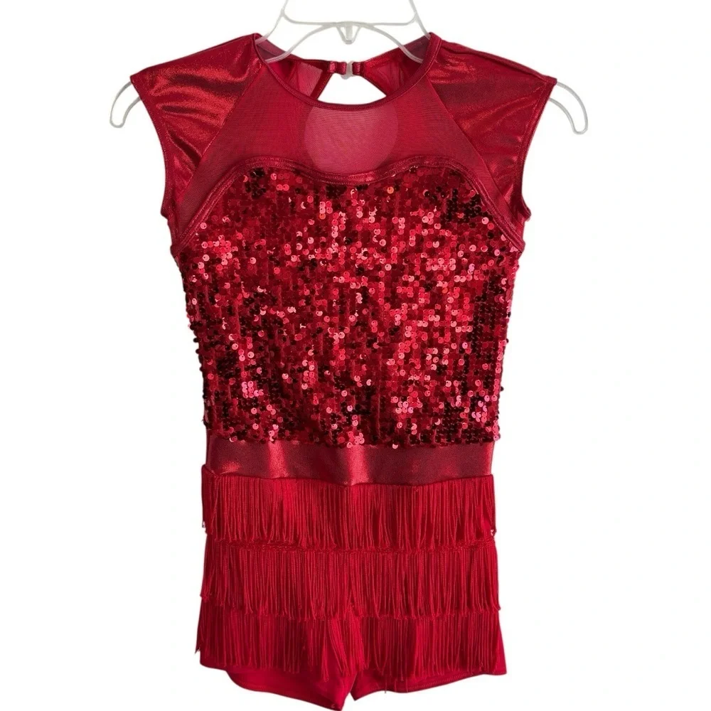 Weissman A Different Beat 10178 Sz MC Showtime Dance Costume Skating Red Fringe
