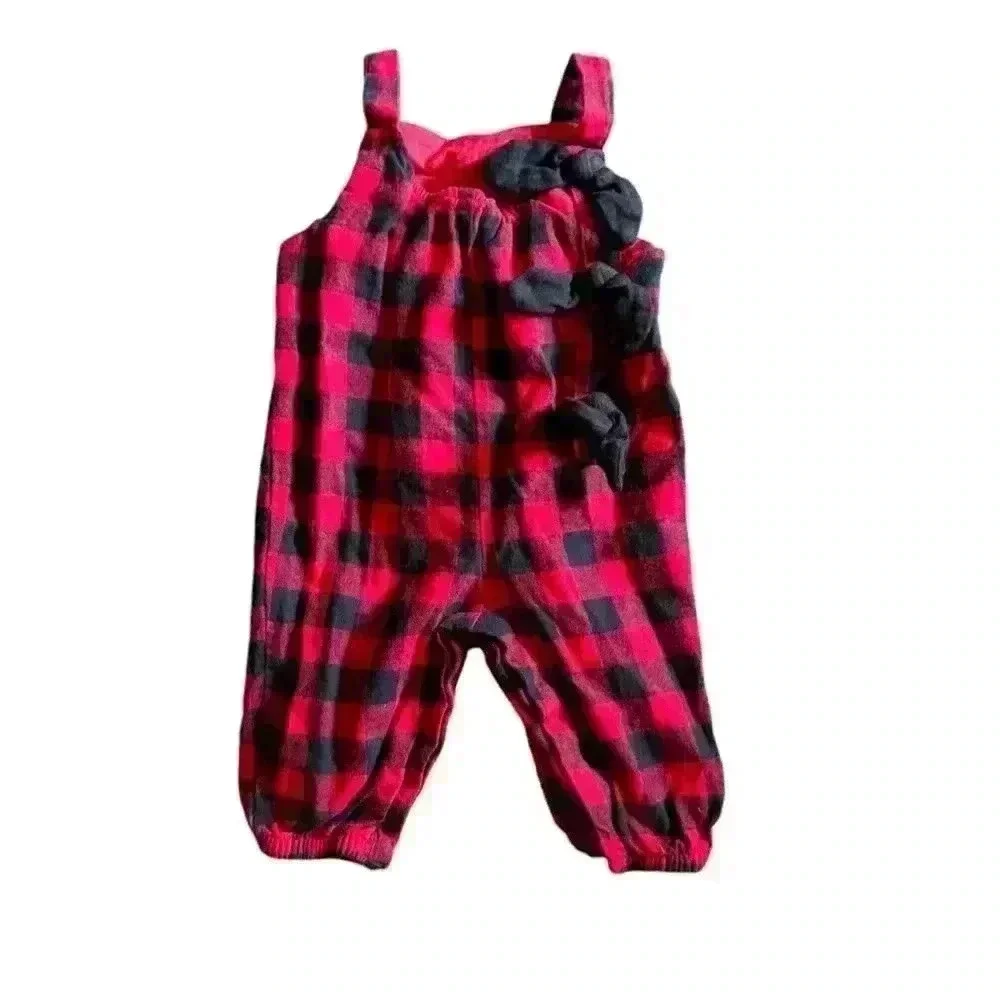 Plaid Romper Infant  with black bows  6 months K74