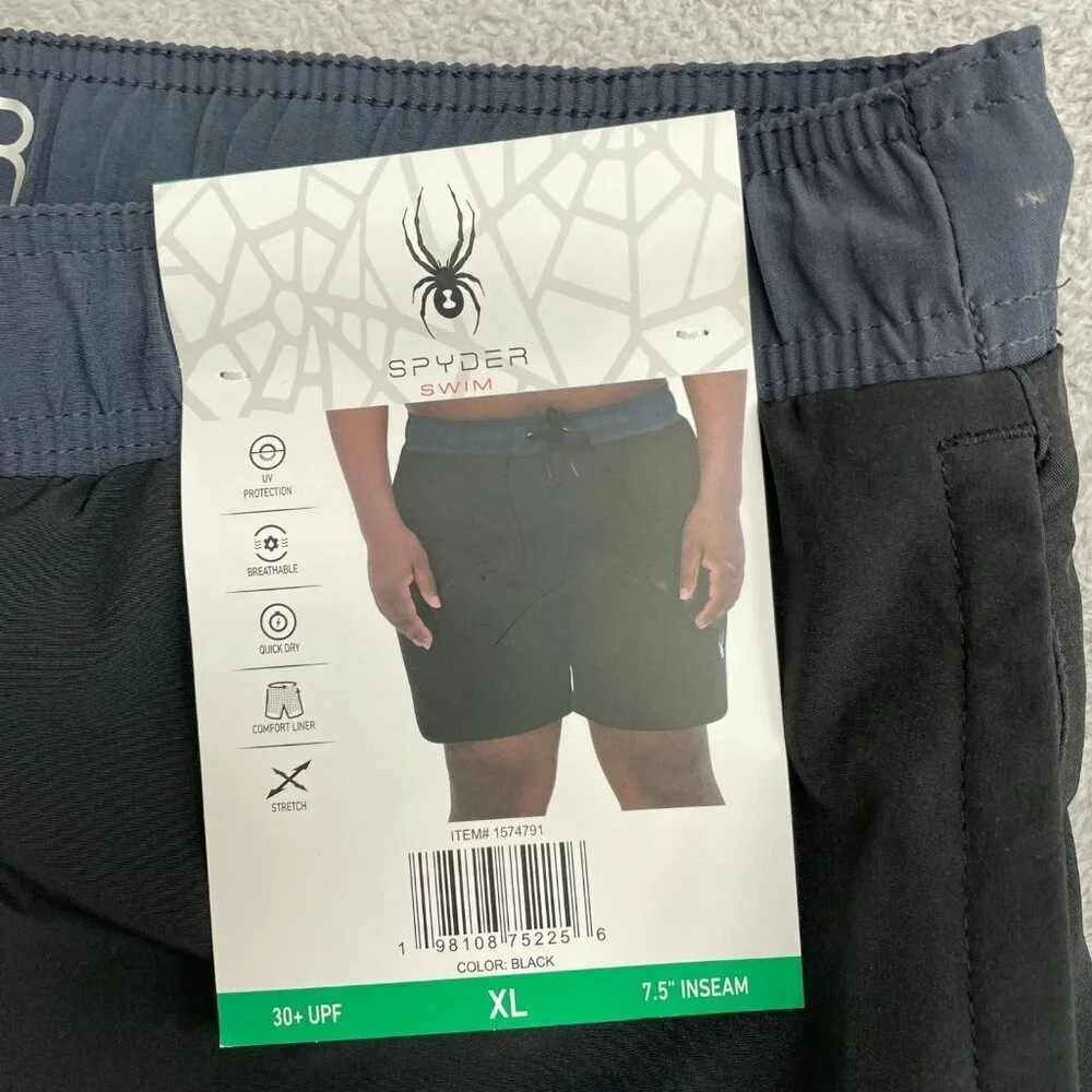 Spyder Men's XL Swim Trunk Black Athletic Shorts 7.5