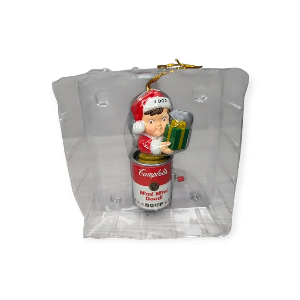 Vintage 2002 Campbell's Soup Kids Boy in Soup Can Ornament with Original Box