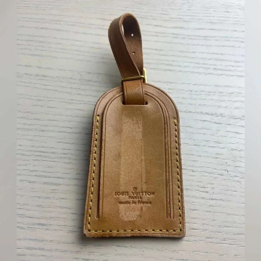 Authentic Louis Vuitton vachetta leather luggage tag 0011