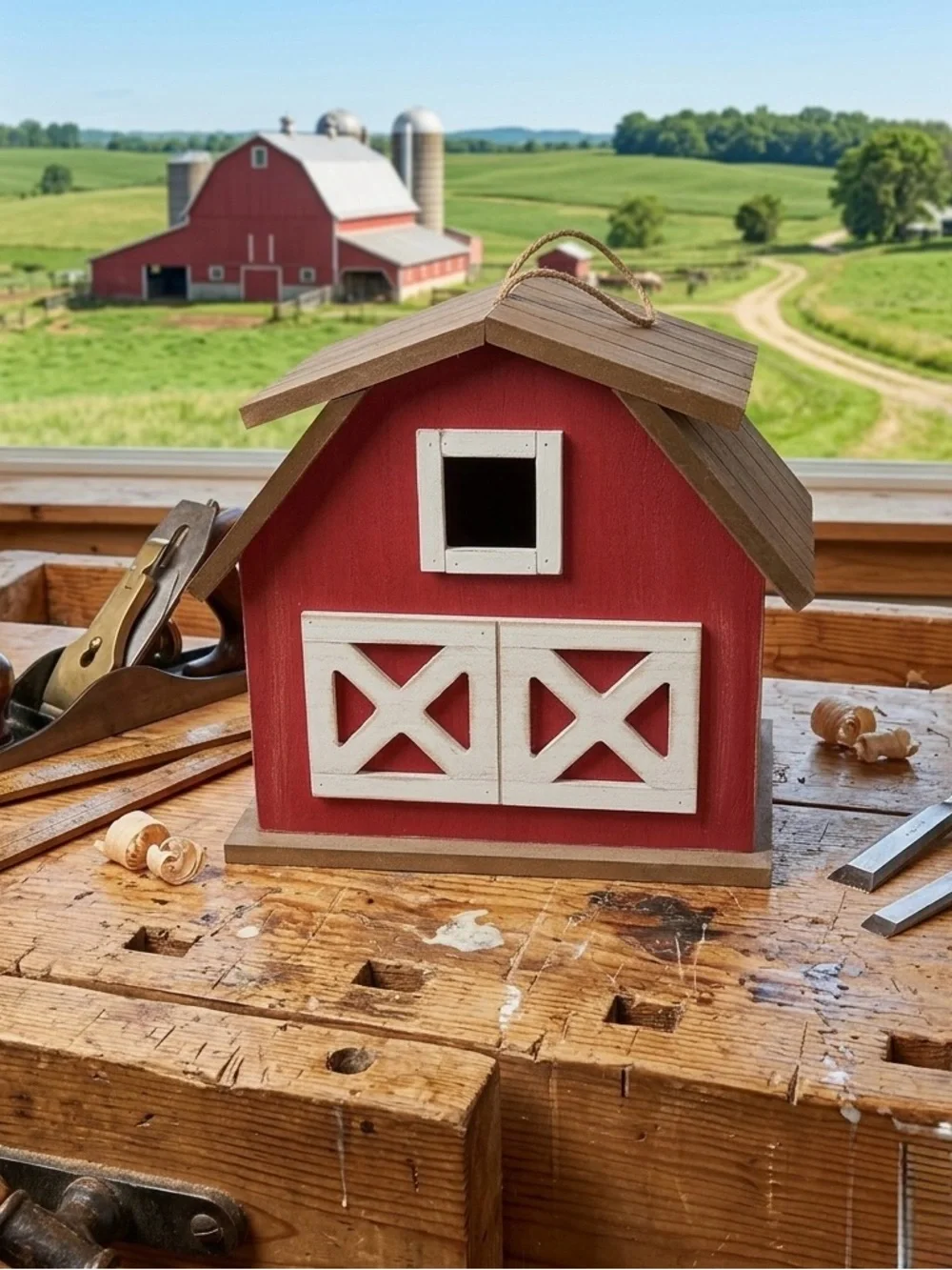Country Red and White Barn Decor decorative wooden barn-style birdhouse