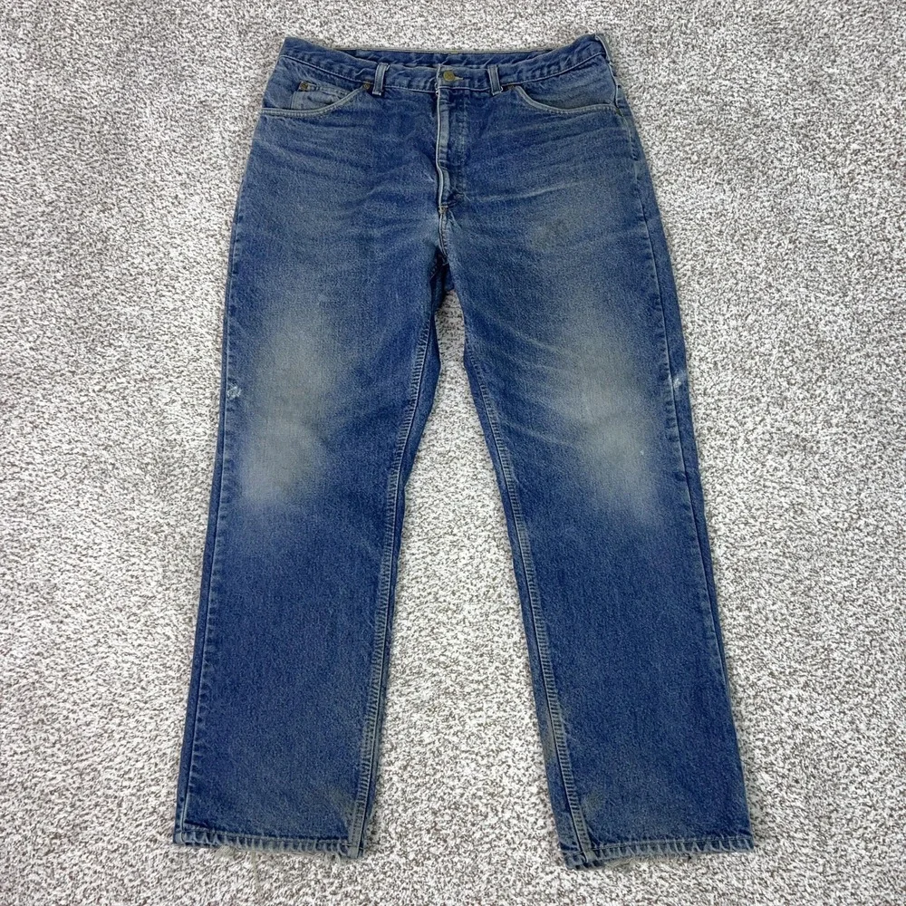 Vintage OshKosh Bgosh Jeans Mens 38x32 Blue Flannel Lined Plaid Straight Leg USA