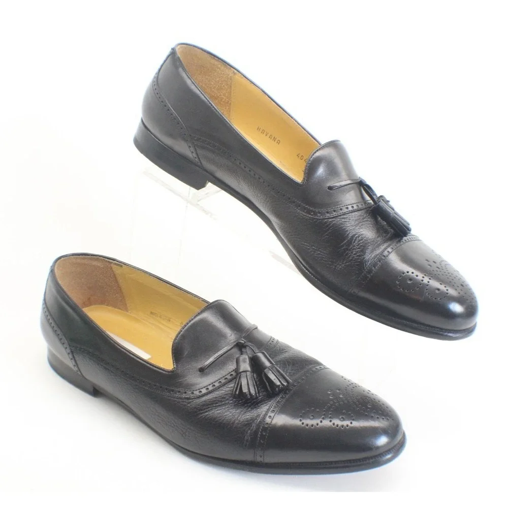 Mezlan Havana‎ Black Dress Shoes Mens 15 W Spain Tassel Brogue Loafer Old Money