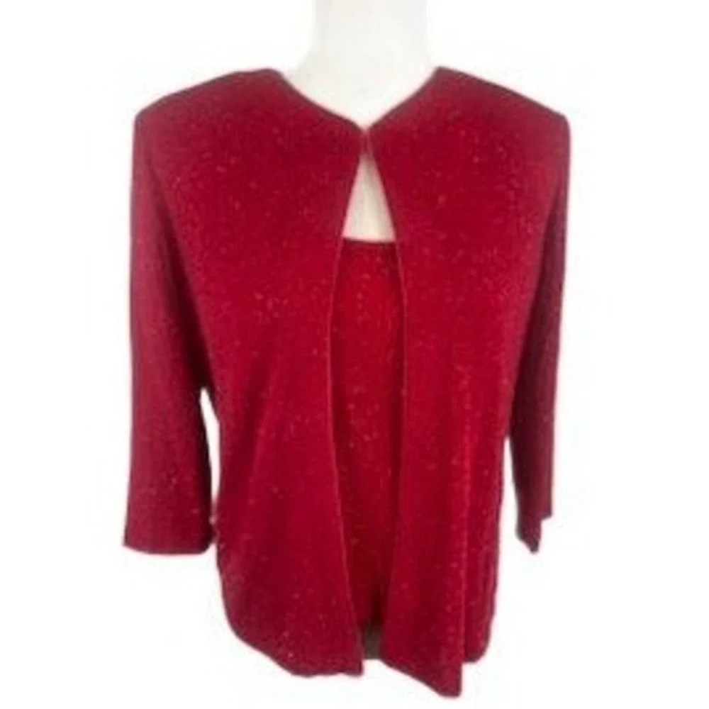 Alex Evenings Red Metallic Camisole & Jacket Set Holiday Size Medium‎ Petite MP