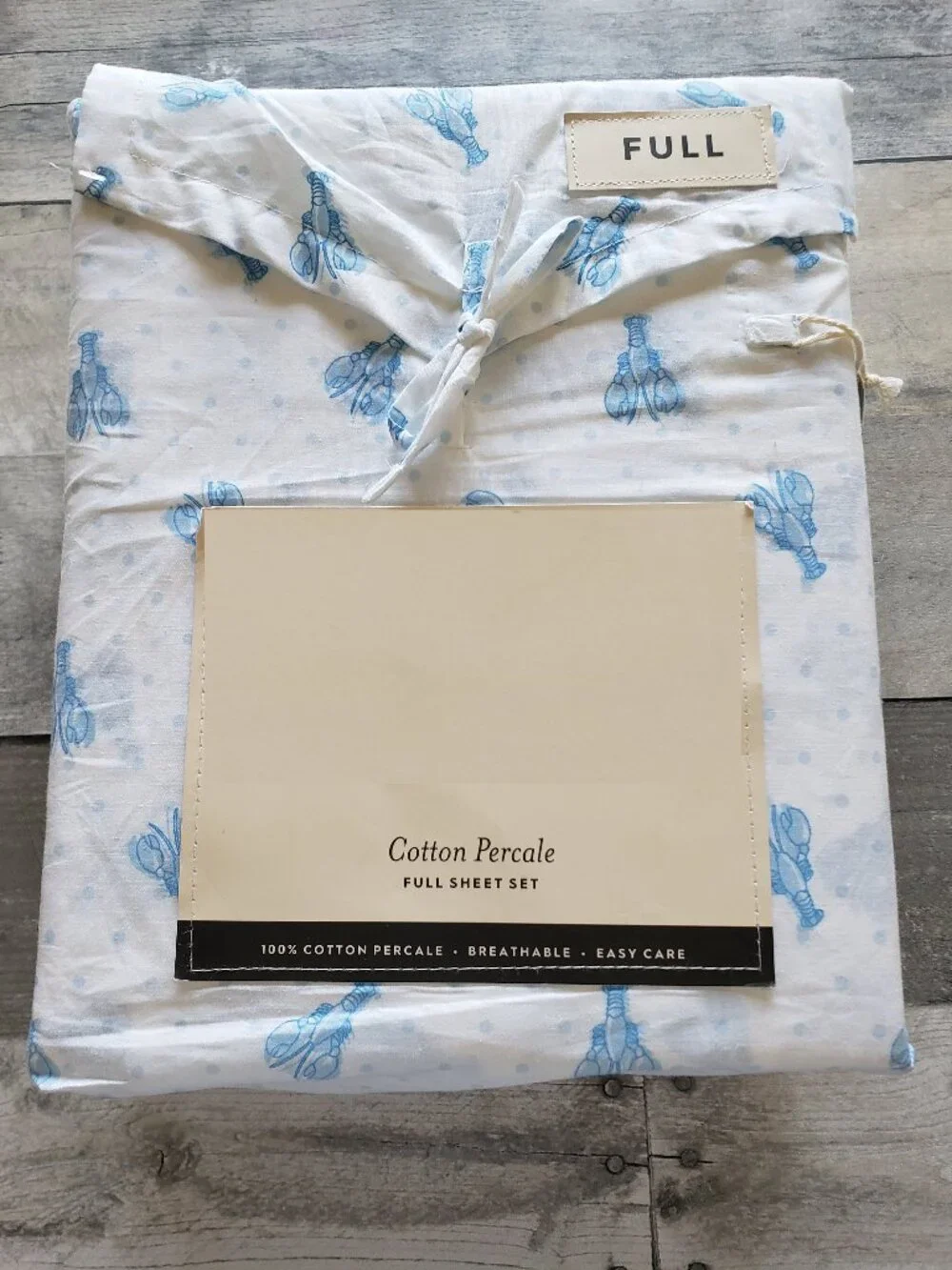 NWT - Laura Ashley Blue Lobster and Dot Cotton Percale Full Sheet Set