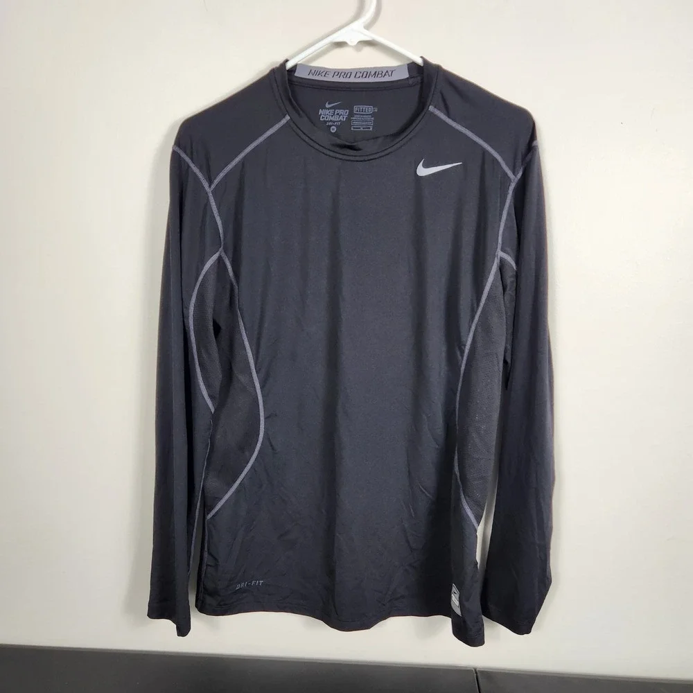 Nike Pro Combat Dri-FIT Shirt Mens Medium Black Long Sleeve Fitted Athletic 3264