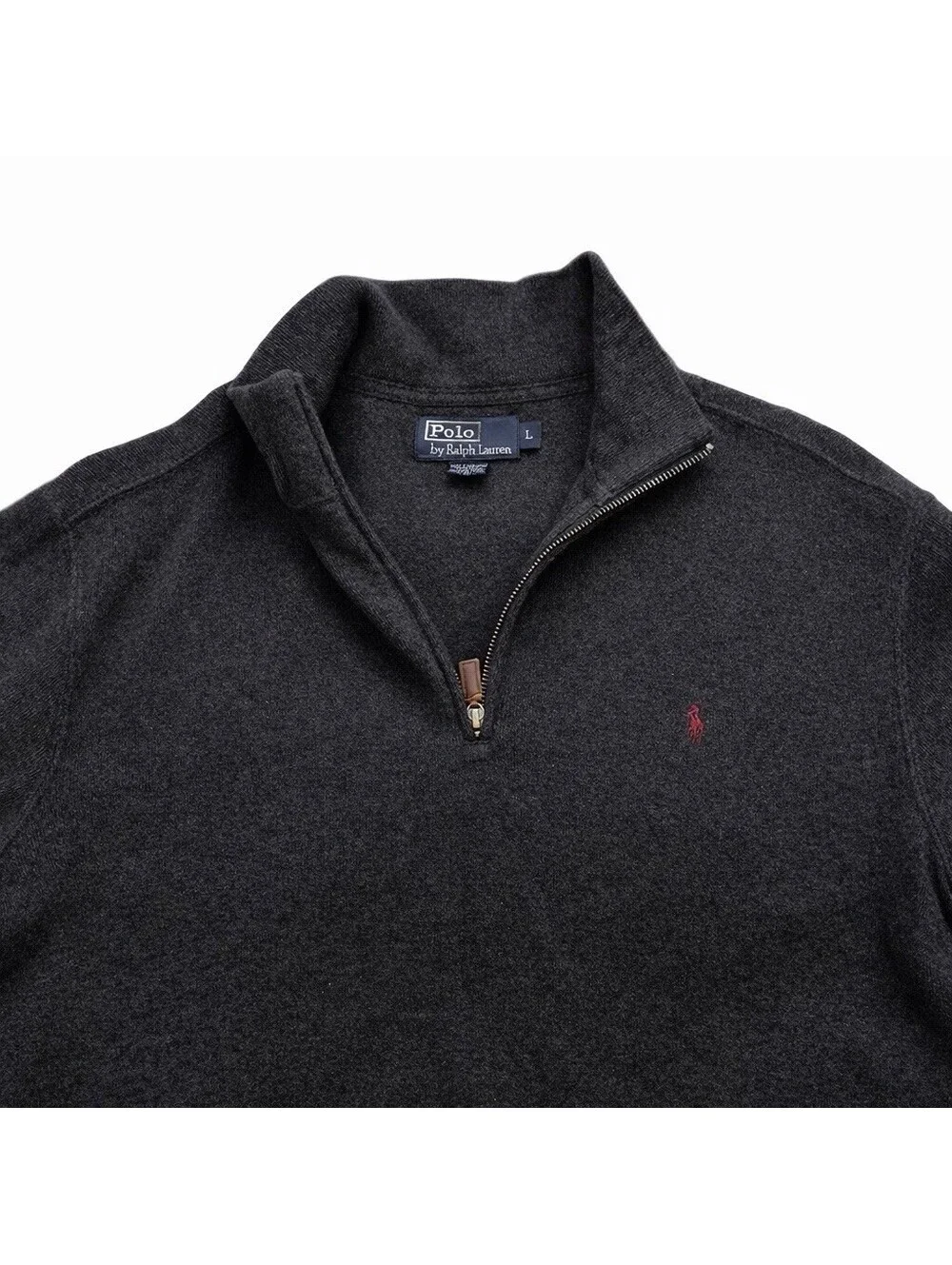 Vintage Polo Ralph Lauren Men’s Quarter Zip Pullover Charcoal Gray Size L Preppy