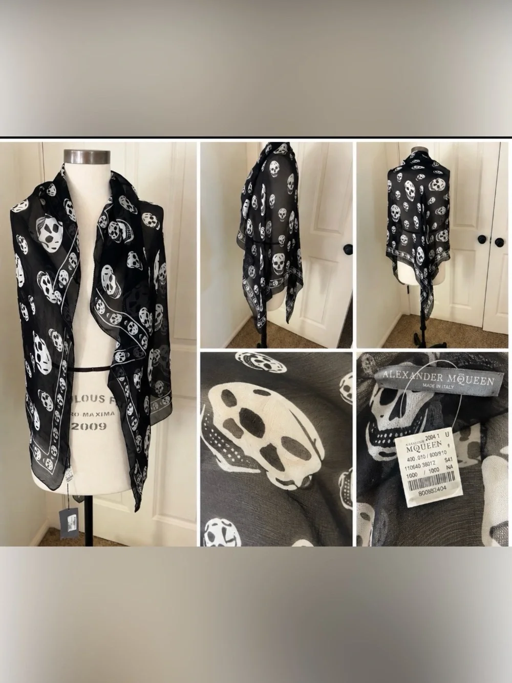 Alexander McQueen silk chiffon skull scarf new with tags