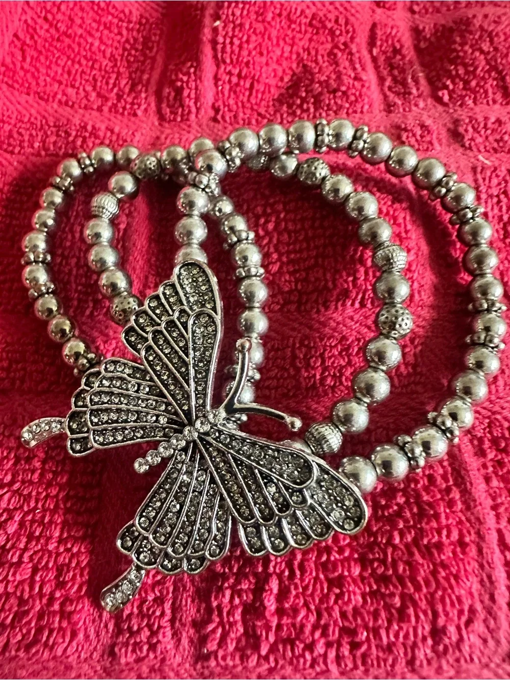Silver-Tone Butterfly Beaded Stretch Bracelet