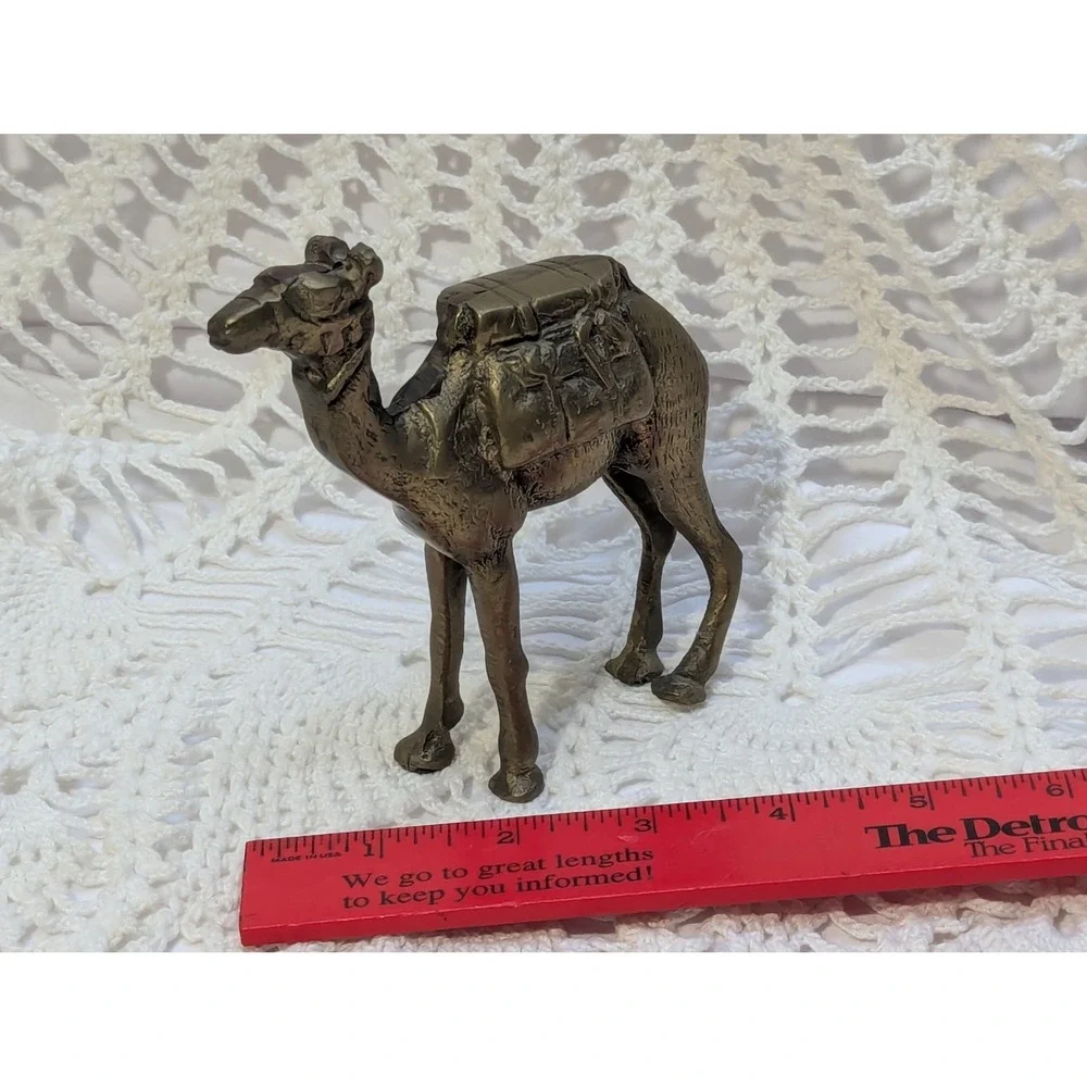 Vintage Brass Camel Figurine Dromedary with Packs Miniature Statue Desert Decor