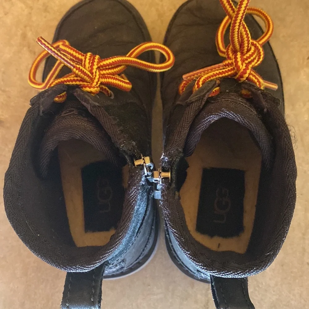 UGG Kids Black Suede & Leather Boots with Orange Laces