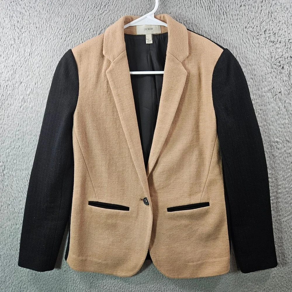 J Crew Colorblock Blazer‎ Camel Black Wool Blend Women Size 2