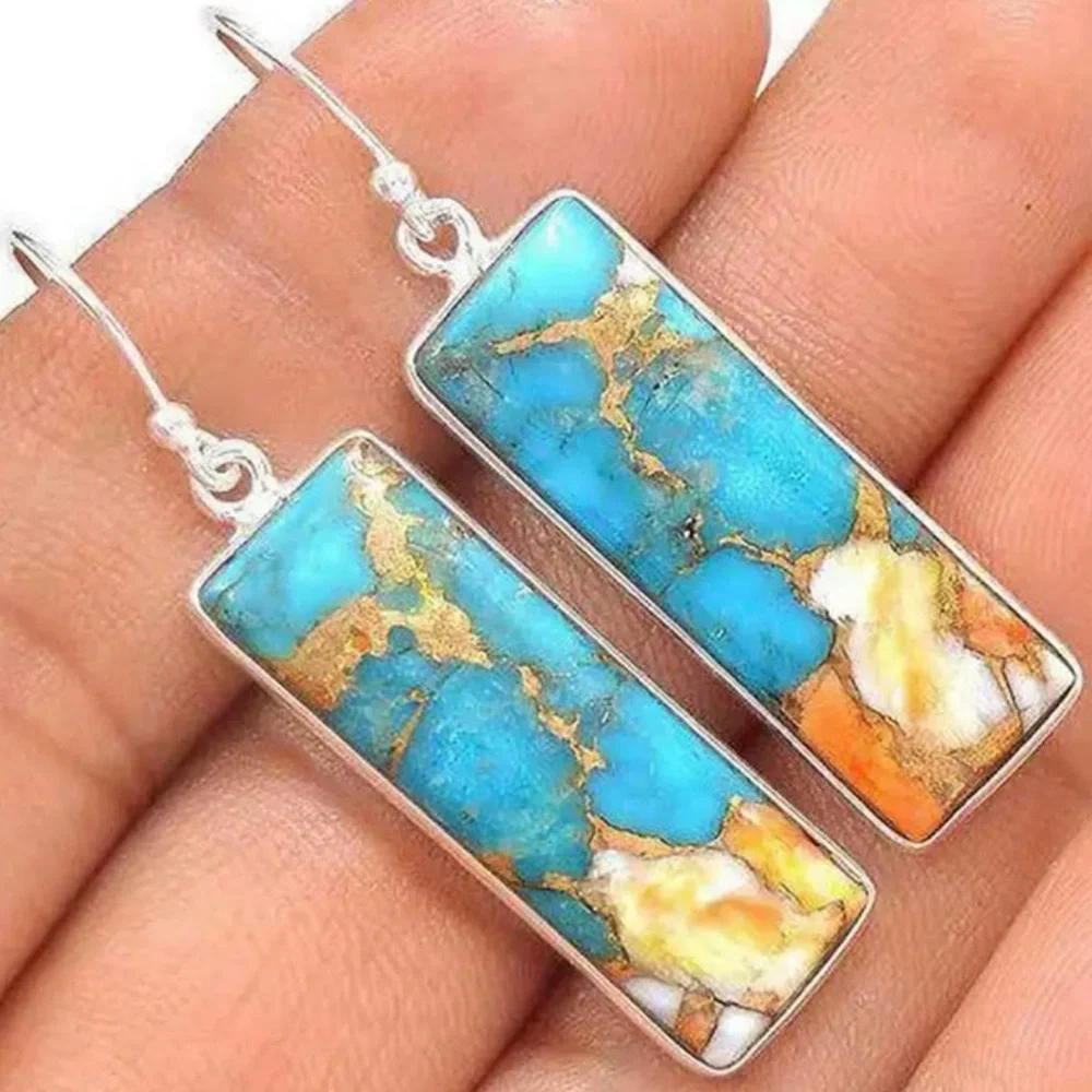 NEW Boho Turquoise Print Square Dangle Earrings