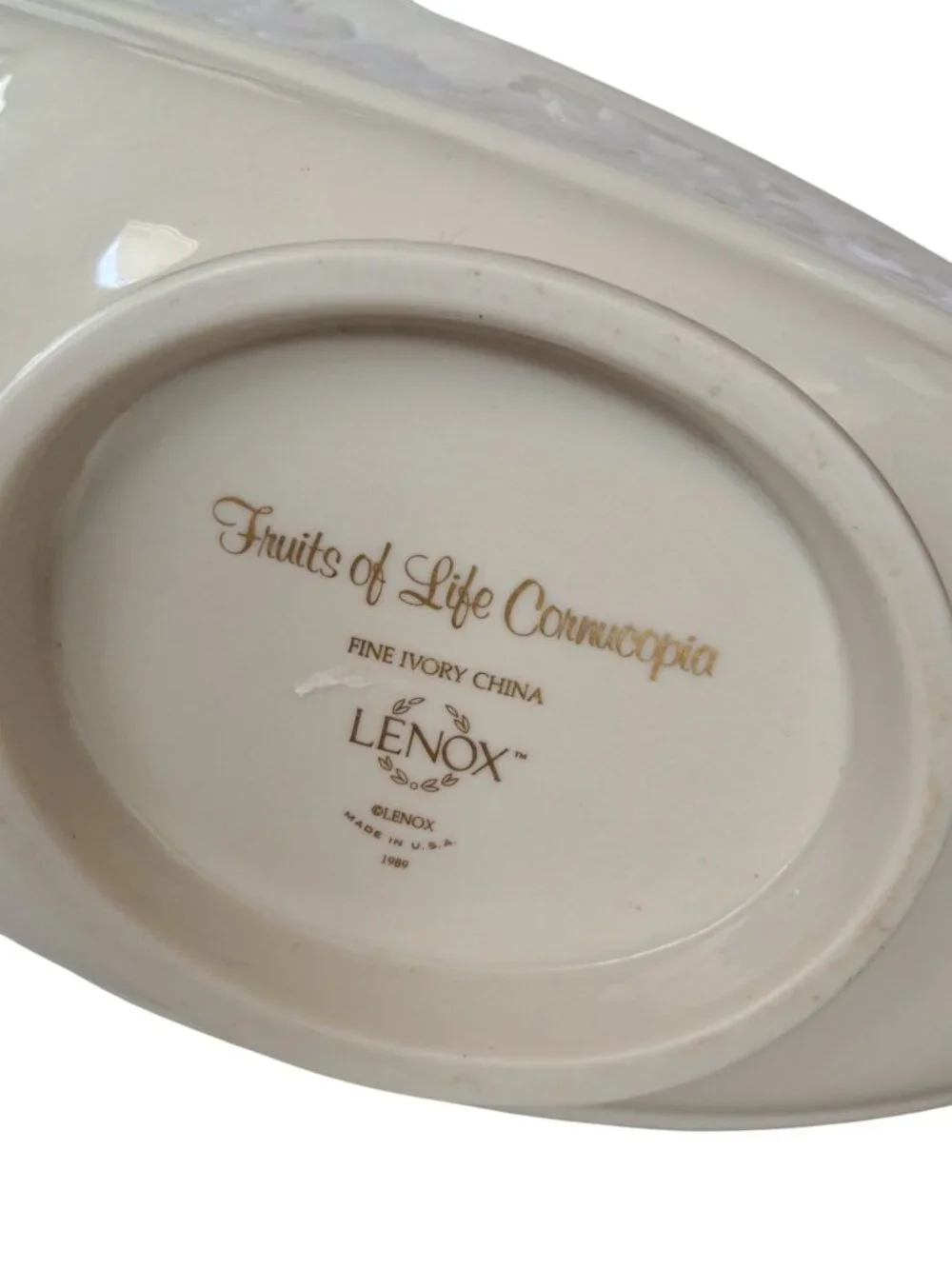 Lenox “Fruits of Life” Cornucopia – Fine Ivory China Centerpiece w/ Gold Trim