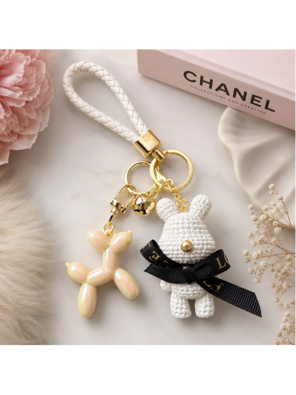Balloon Dog & Textured Bear Bag Charm Keychain Wristlet