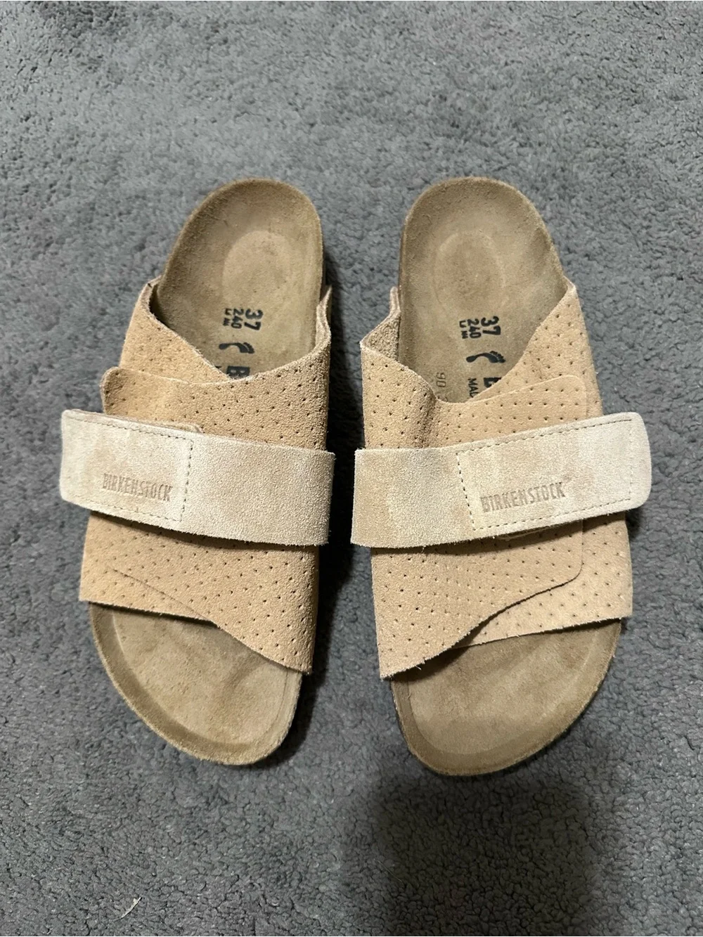 Birkenstock Suede Slide Sandals in Tan and Light Brown