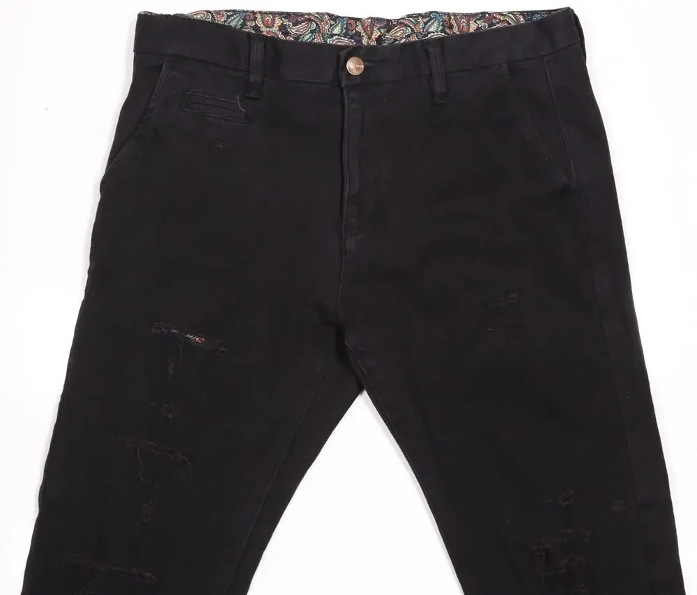 Etro Black Skinny Slim Destroyed Distressed Chino Pants 32x30