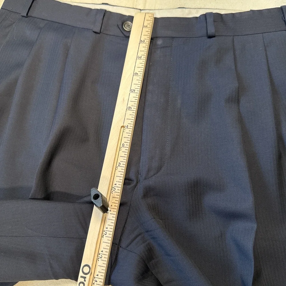 vtg 90s Ralph Lauren Chaps 44R 34x39 Navy 2pc Pant Suit Wool Cuffed Pleated