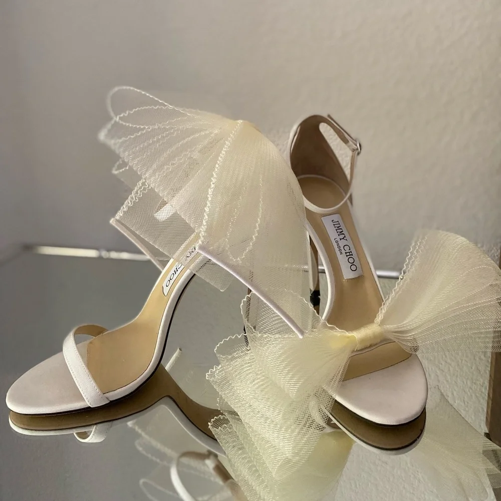 Wedding jimmy Choo Aveline 100 Latte AsymmetricGrosgrain Fascinator Bows 38