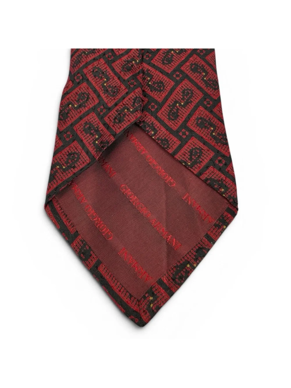 Vintage Giorgio Armani Cravatte Silk Necktie Red Black Paisley Geometric