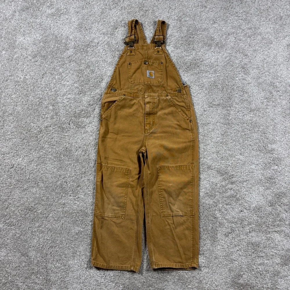 Carhartt Kids Brown Canvas Double Knee Bib Overalls Size 6 Workwear Duck Bibs