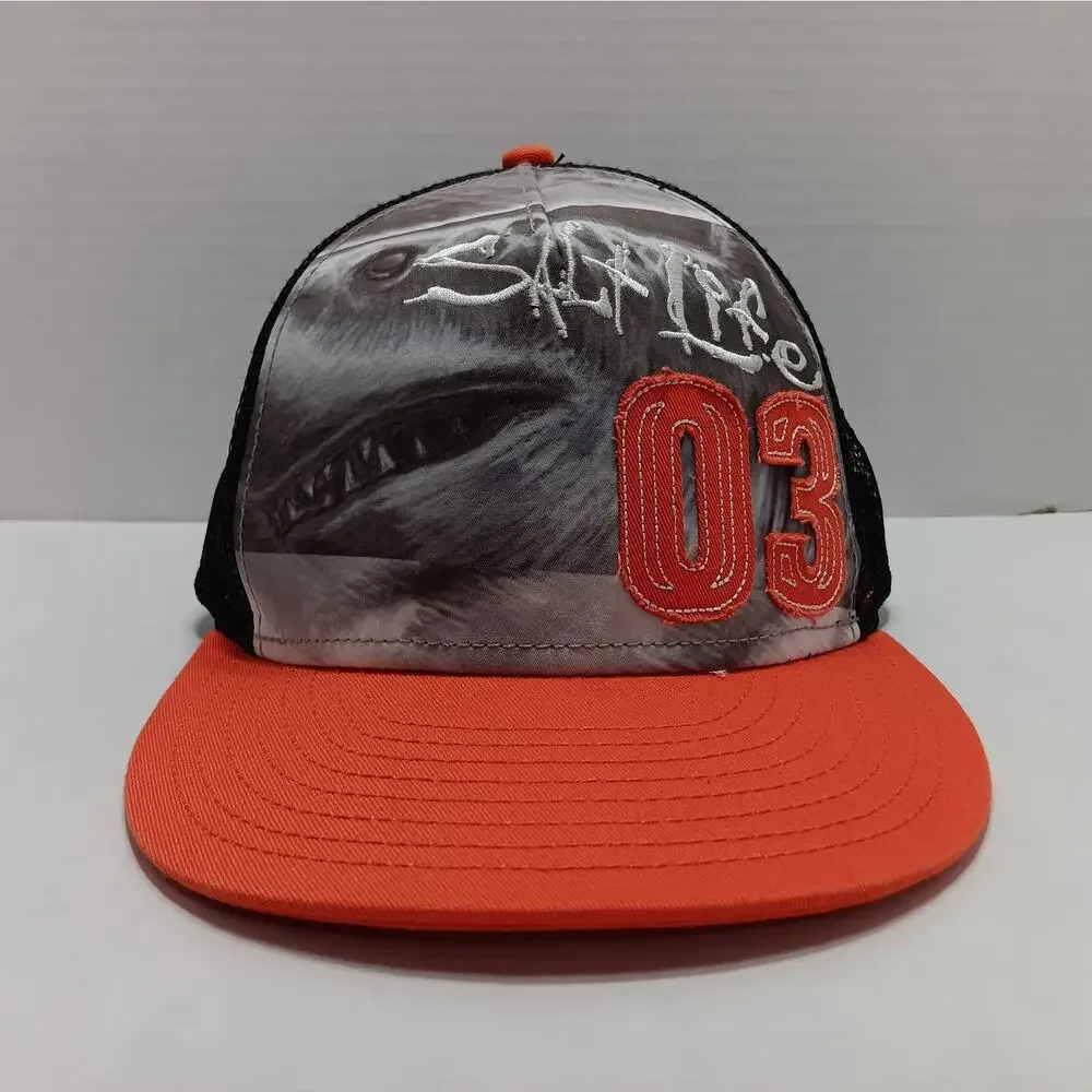 Salt Life Trucker Hat Mens OSFM Orange Shark Graphic‎ Snapback Mesh Flat Bill 03